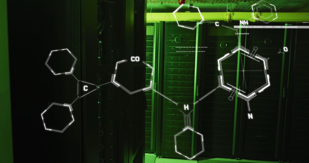 Futuristic Molecular Network in Illuminated Server Room