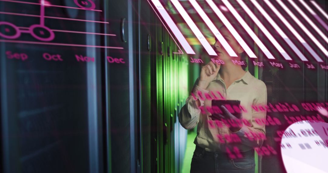 Caucasian Female IT Technician Managing Data Servers