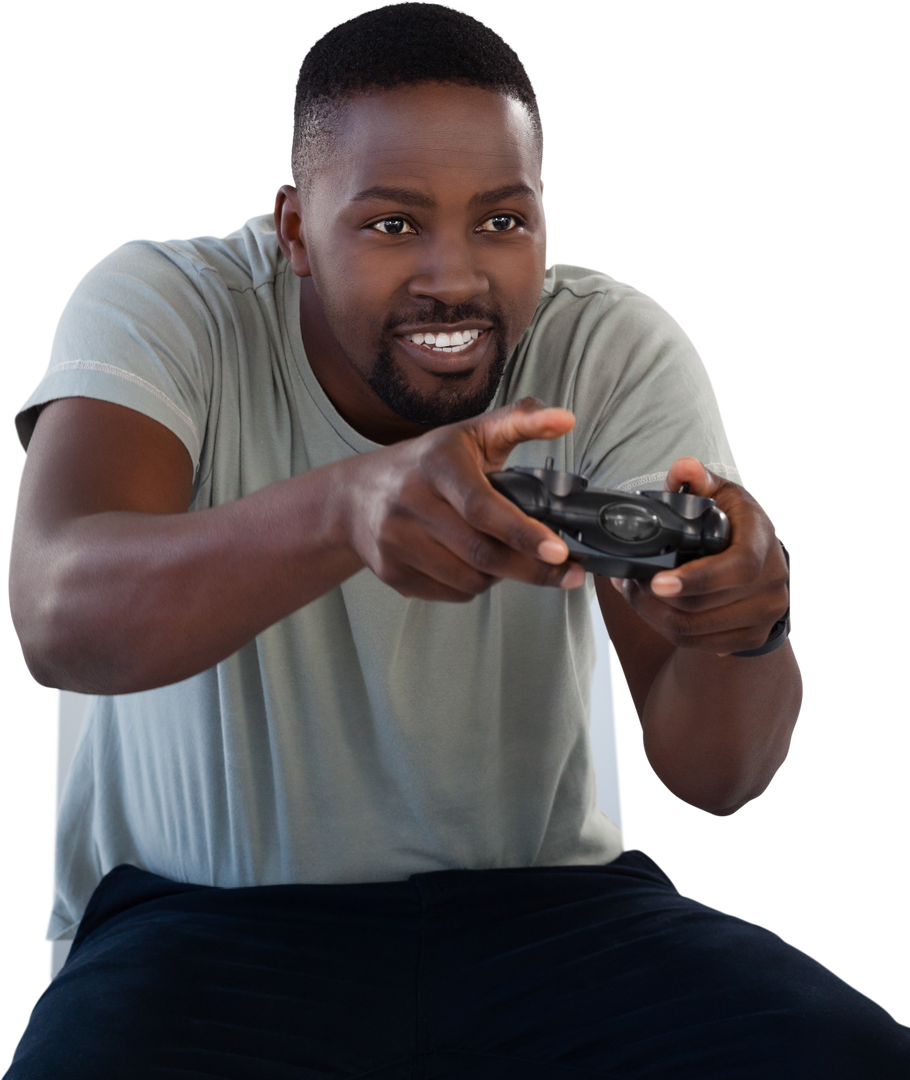 Smiling Man Focusing on Video Game with Transparent Background - Download Free Stock Images Pikwizard.com