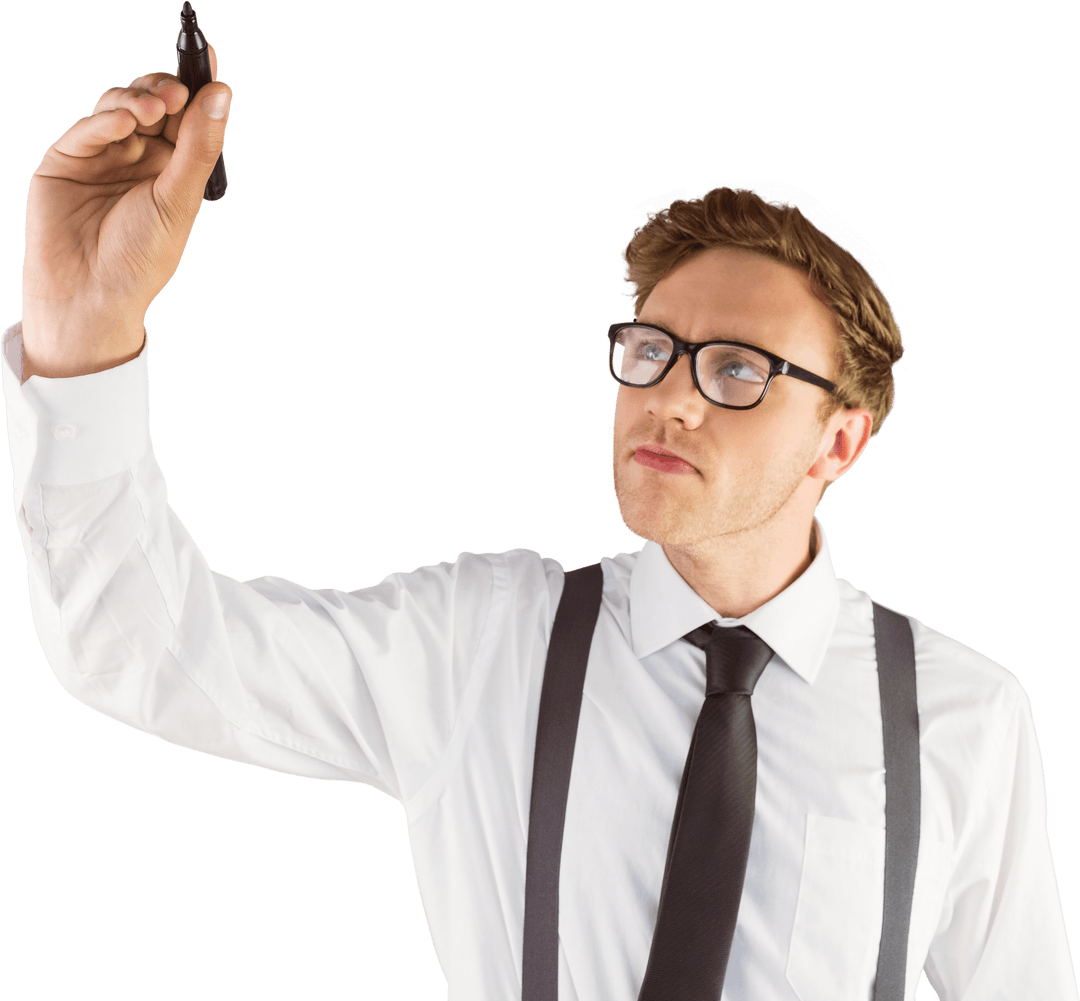 Transparent Image Businessman Writing Thinker with Marker