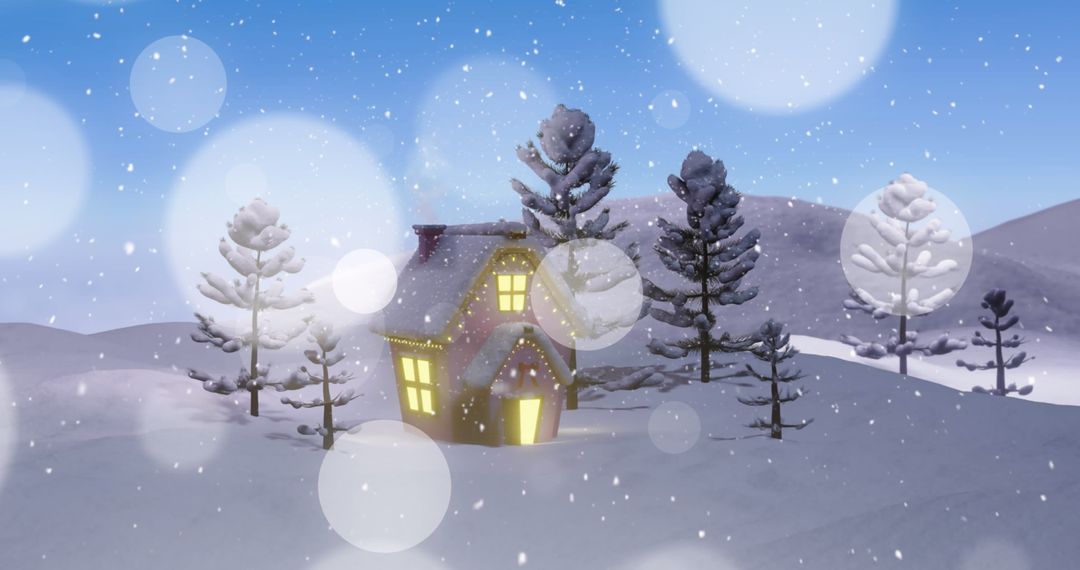 Cozy Snowy House in Winter Wonderland Scene