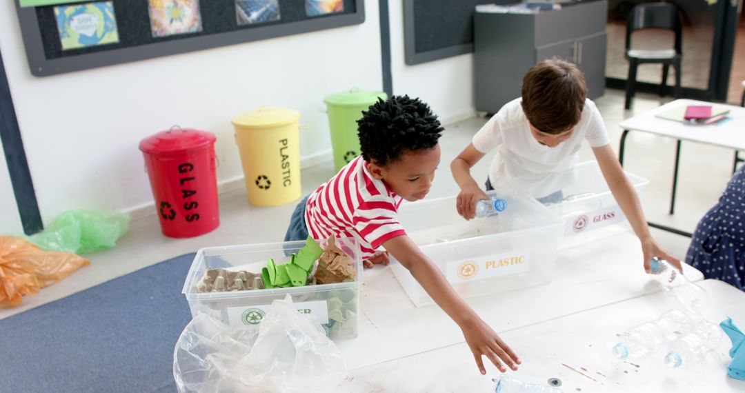 Children Actively Sorting Recyclables in Classroom Learning Environment