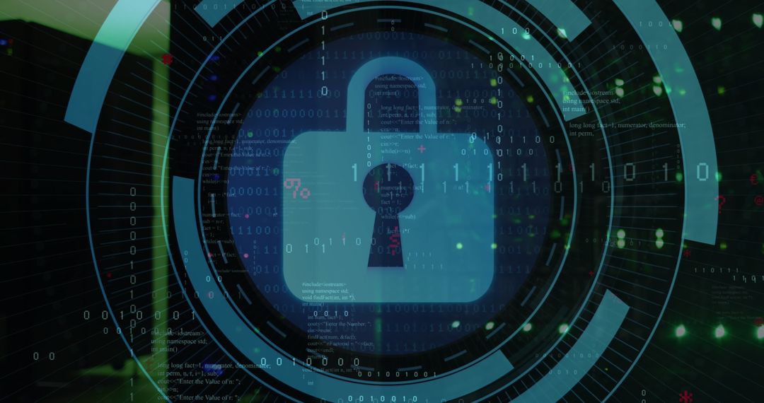 Cybersecurity Padlock on Digital Interface in Data Center