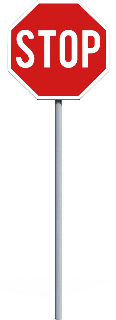 Transparent Stop Sign with Pole on White Background