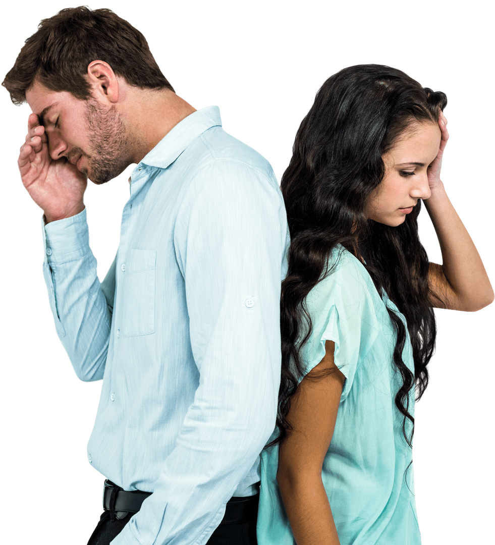 Transparent Sad Couple in Separation Gesture Back to Back