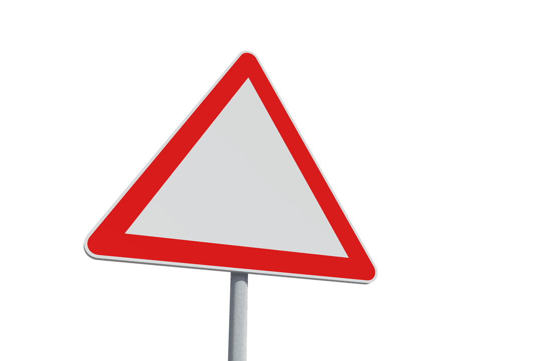 Triangular Road Sign with Red Border on Transparent Background