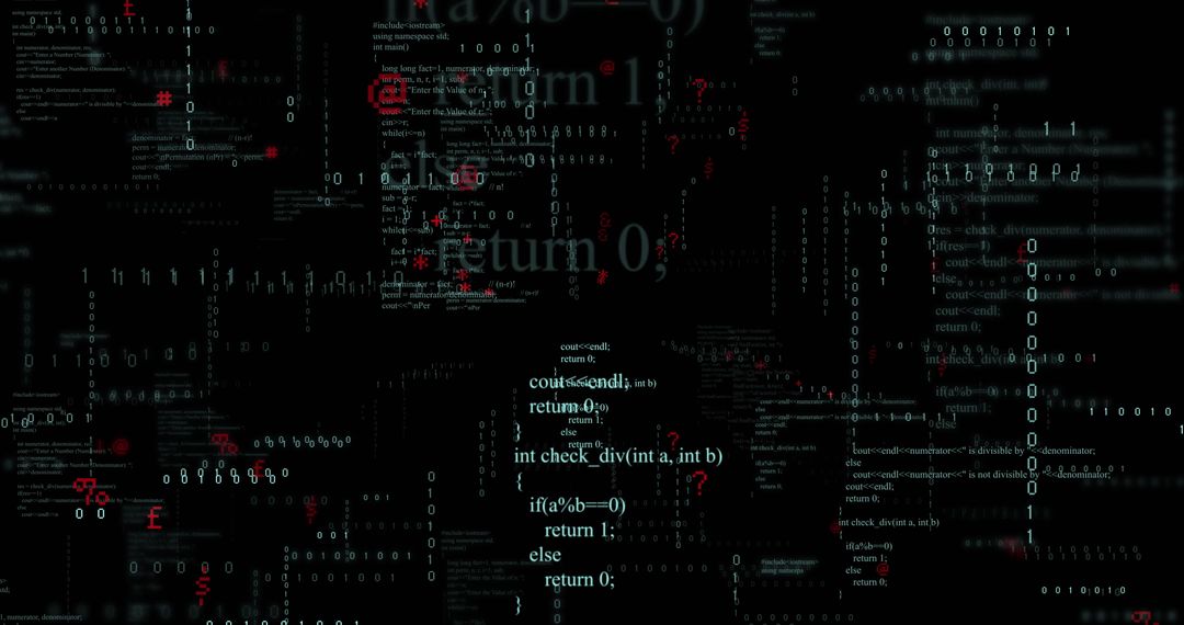 C++ Code Snippets Floating in Dark Binary Matrix