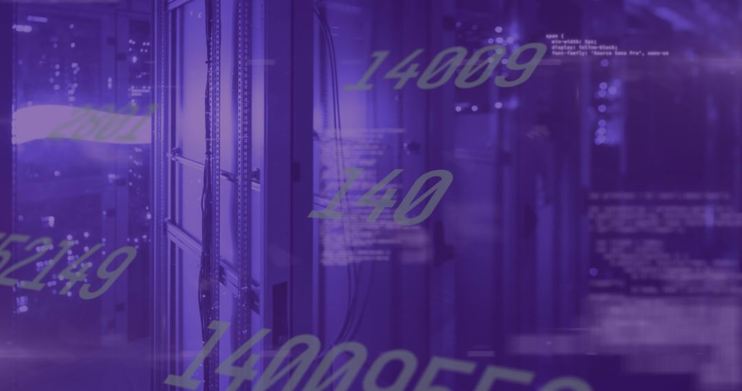 Data Processing Overlay with Glitch Effect in Server Room