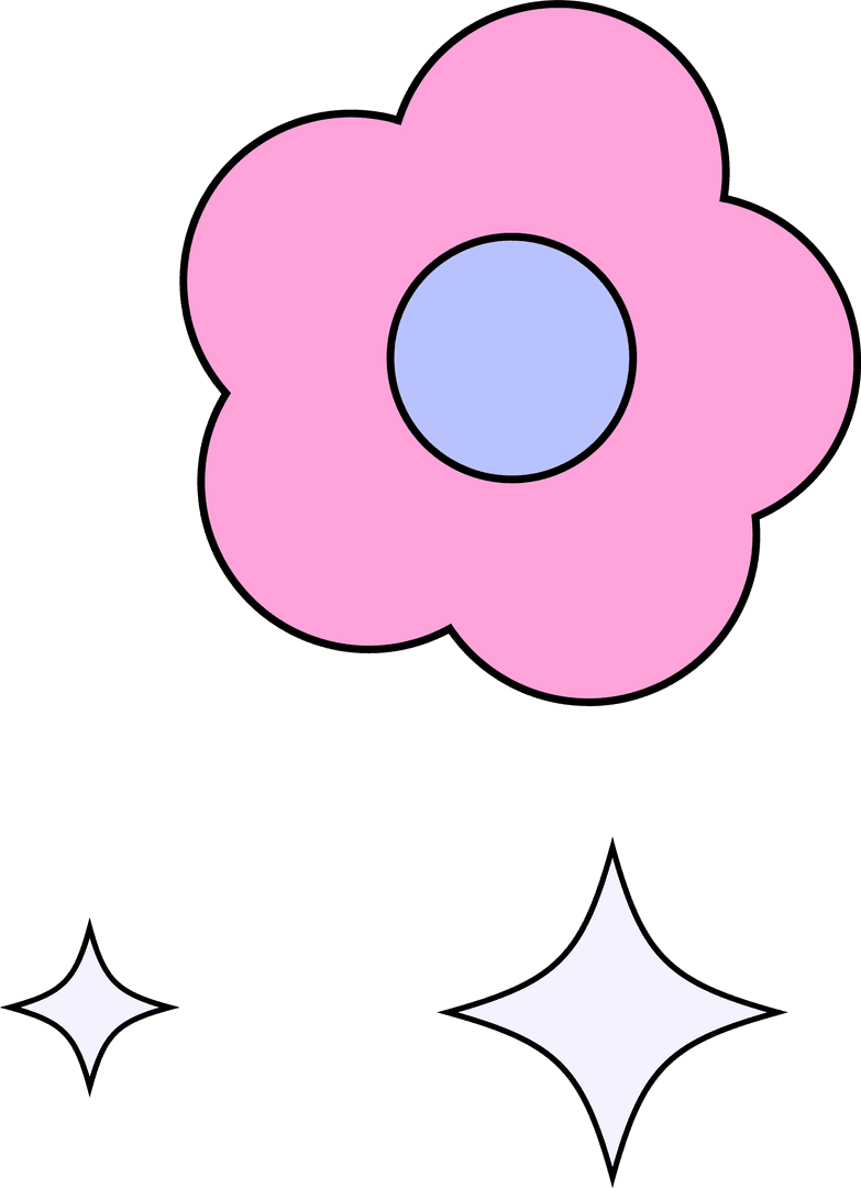 Whimsical Pink Flower Icon with White Sparkles Transparent Design