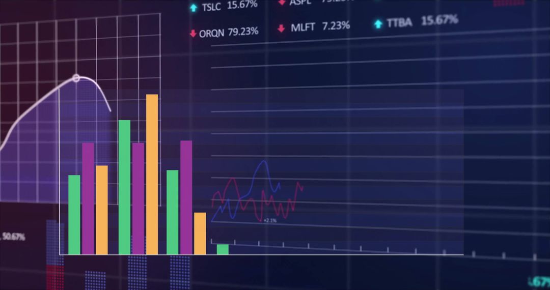 Colorful Bar Graph with Digital Financial Data Analysis Display