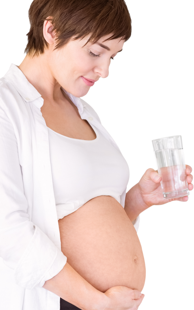 Happy Expecting Woman Holding Glass of Water on Transparent Background - Download Free Stock Images Pikwizard.com