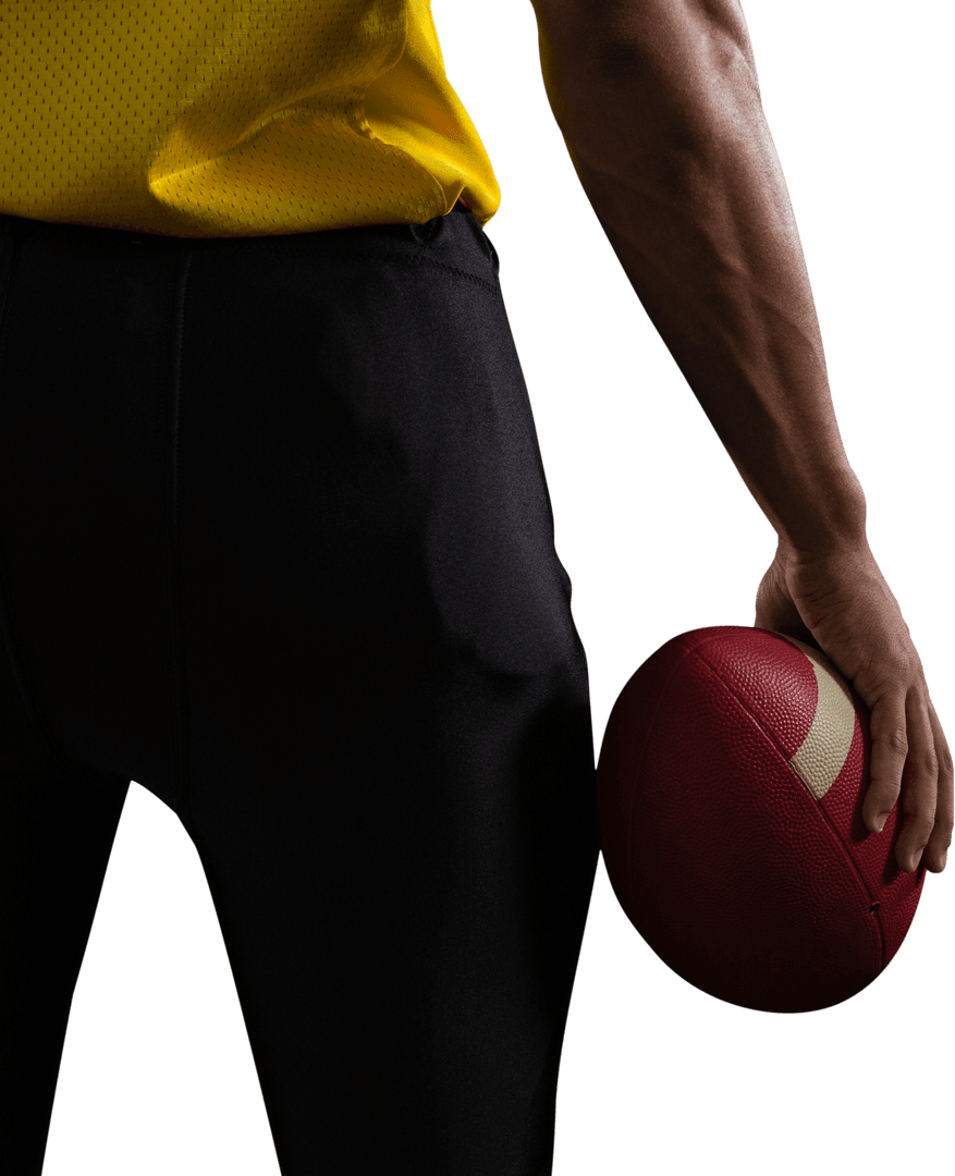 Athlete Holding Football on Transparent Background