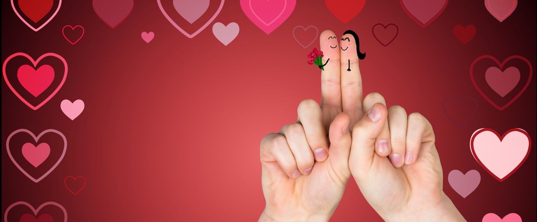 Finger Characters with Heart Background Celebrating Love for Valentine's Day - Download Free Stock Templates Pikwizard.com