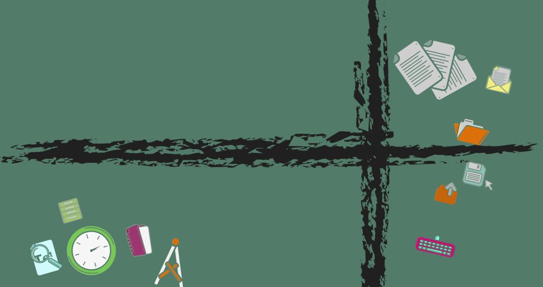 Business Icons on Textured Green Background with Copy Space