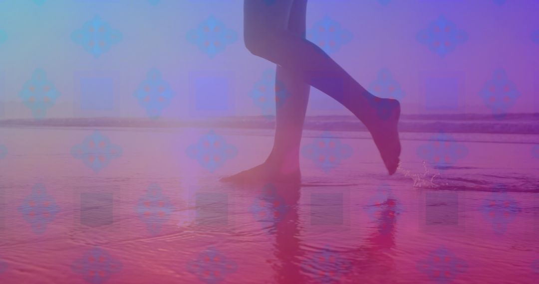 Creative Pattern Overlay with Legs on Beach in Dreamy Lighting