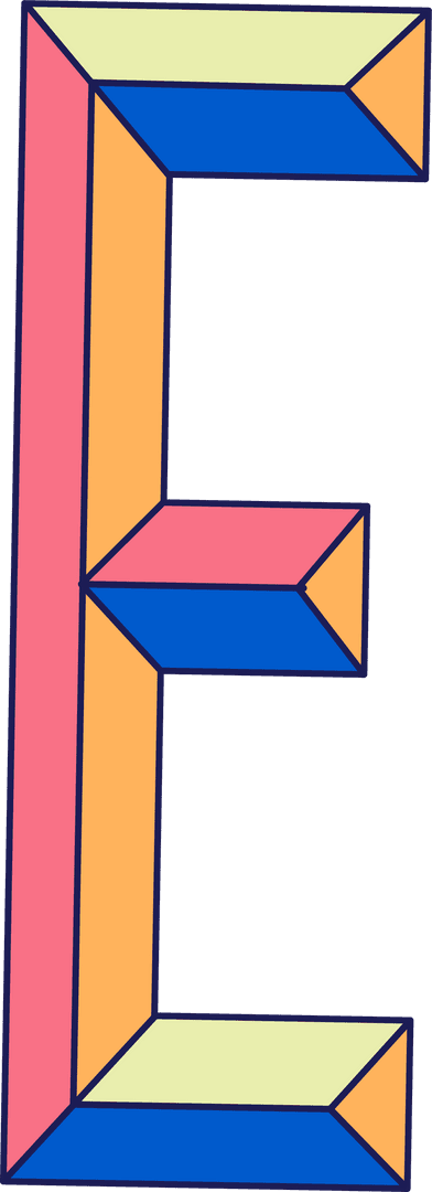 3D Pastel Prism Letter E Illustration on Transparent Background