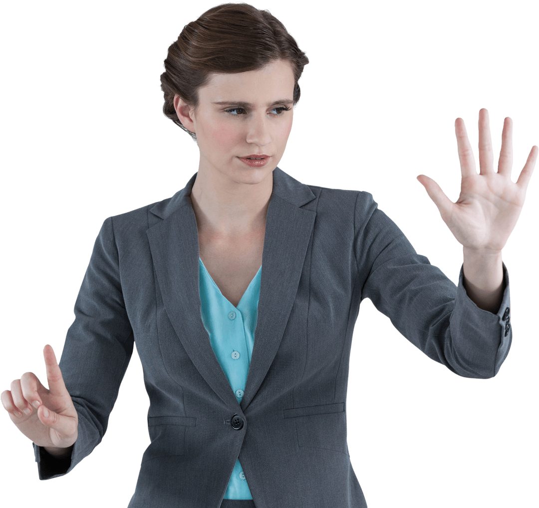 Businesswoman Using Transparent Digital Screen Interface