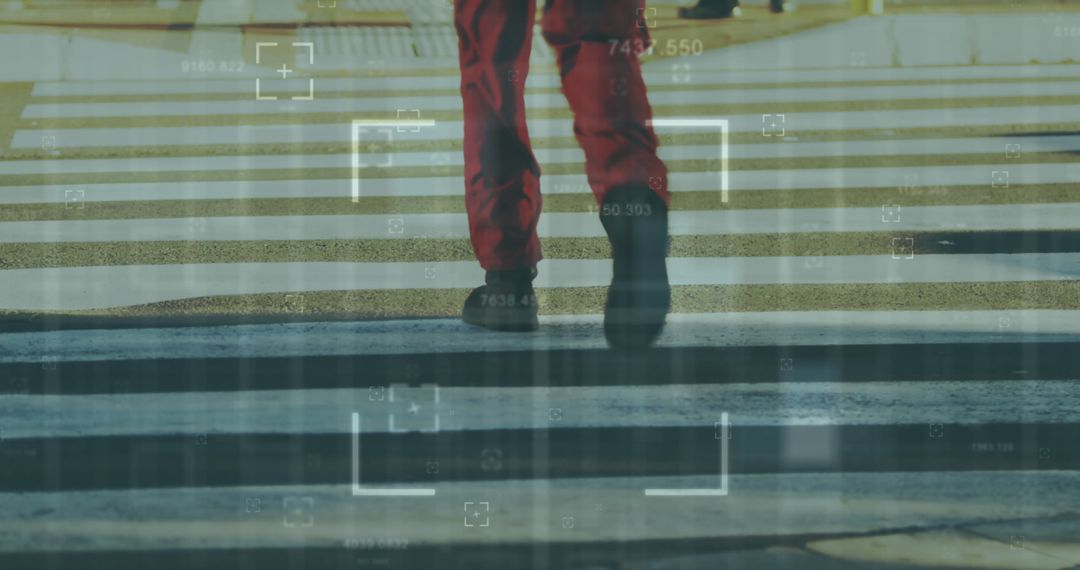 Pedestrian Crossing Viewed Through Futuristic Digital Overlay