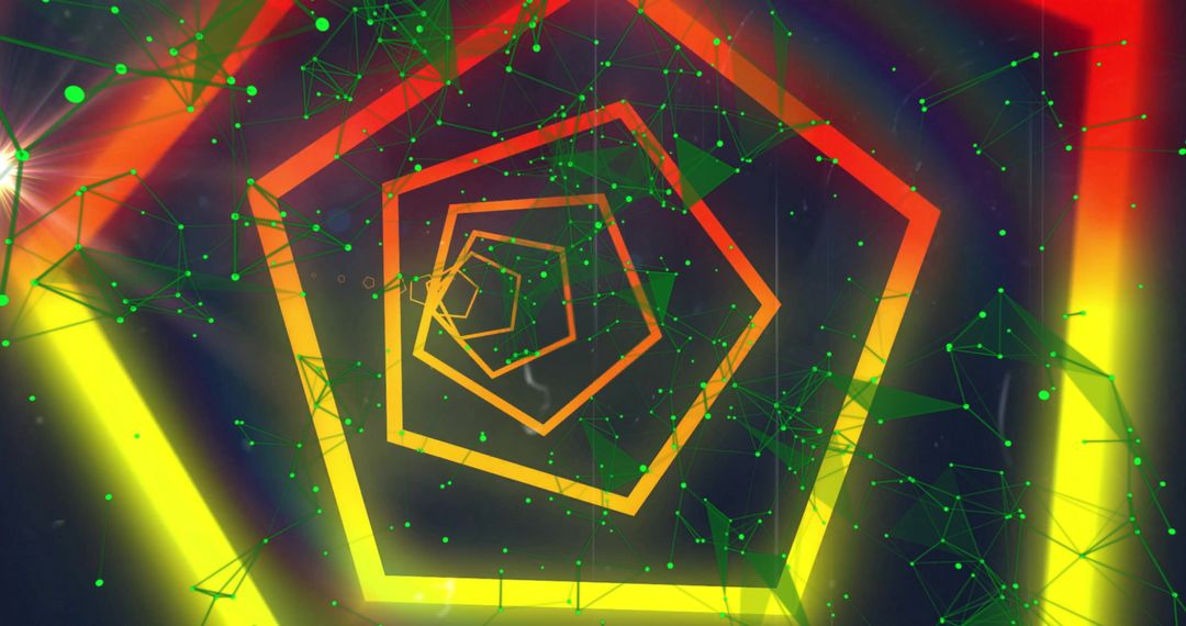Abstract Green Network Over Red and Yellow Hexagon Tunnel
