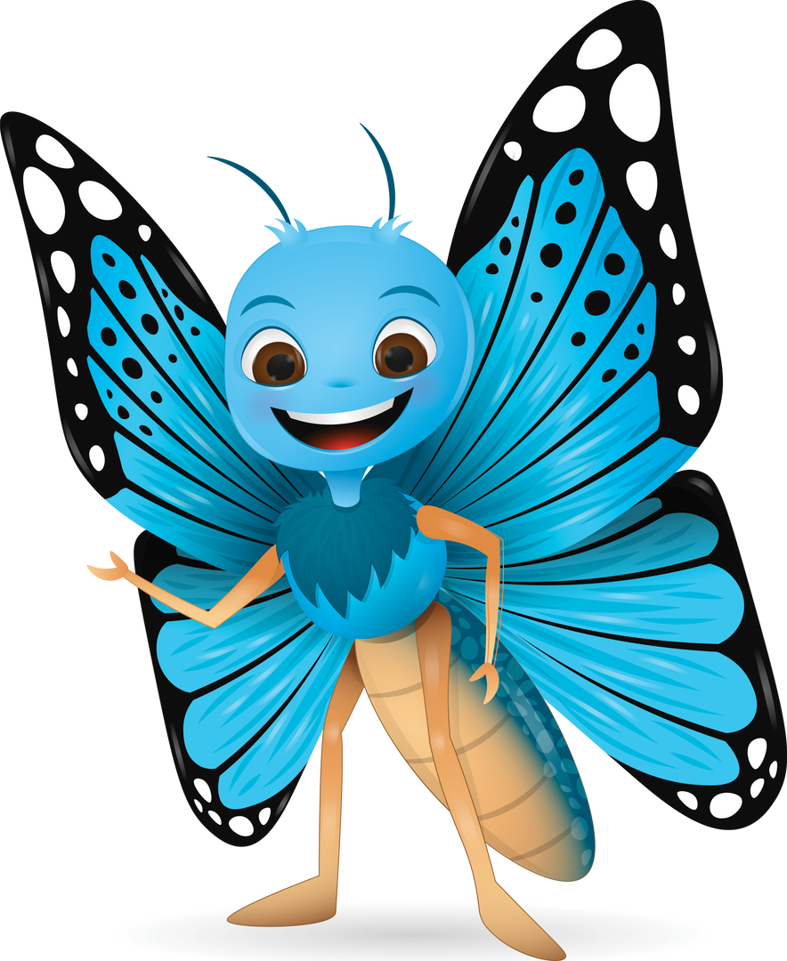 Happy Cartoon Blue and Orange Butterfly on Transparent Background - Download Free Stock Images Pikwizard.com