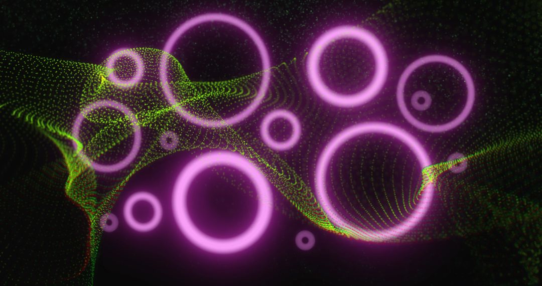 Neon Circles and Waves on Black Background