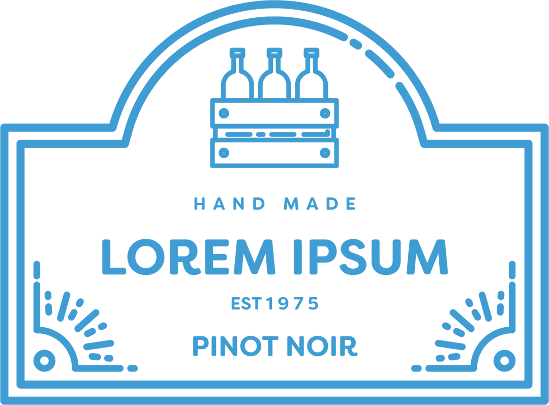 Blue Transparent Wine Label with Bottles Illustration