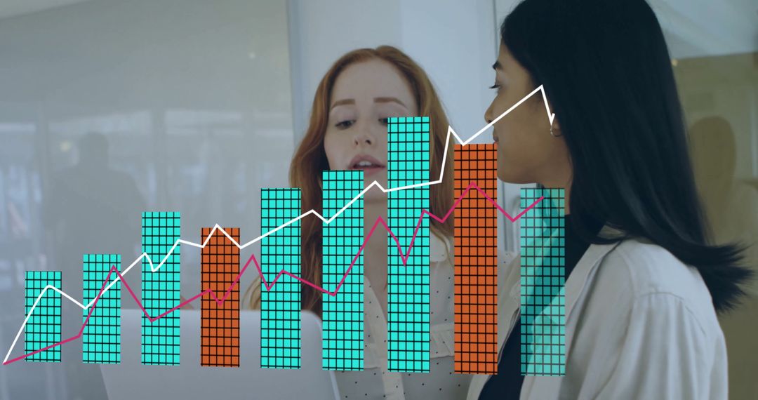 Colleagues Analyzing Graphs on Laptop in Modern Office