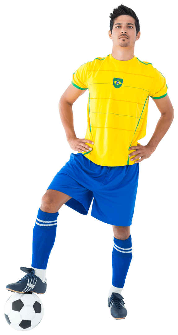 Transparent: Focused Latino Soccer Player with Ball