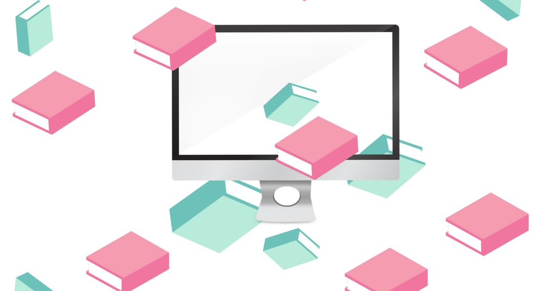 Digital Learning Concept with Computer and Floating Books