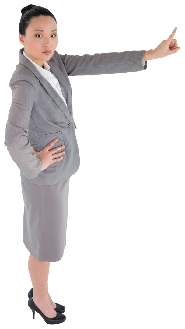 Asian Businesswoman Pointing Up in Suit Isolated Transparent - Download Free Stock Images Pikwizard.com