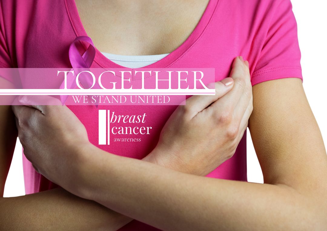 Woman in Pink Shirt Promoting Breast Cancer Awareness with Ribbon - Download Free Stock Templates Pikwizard.com