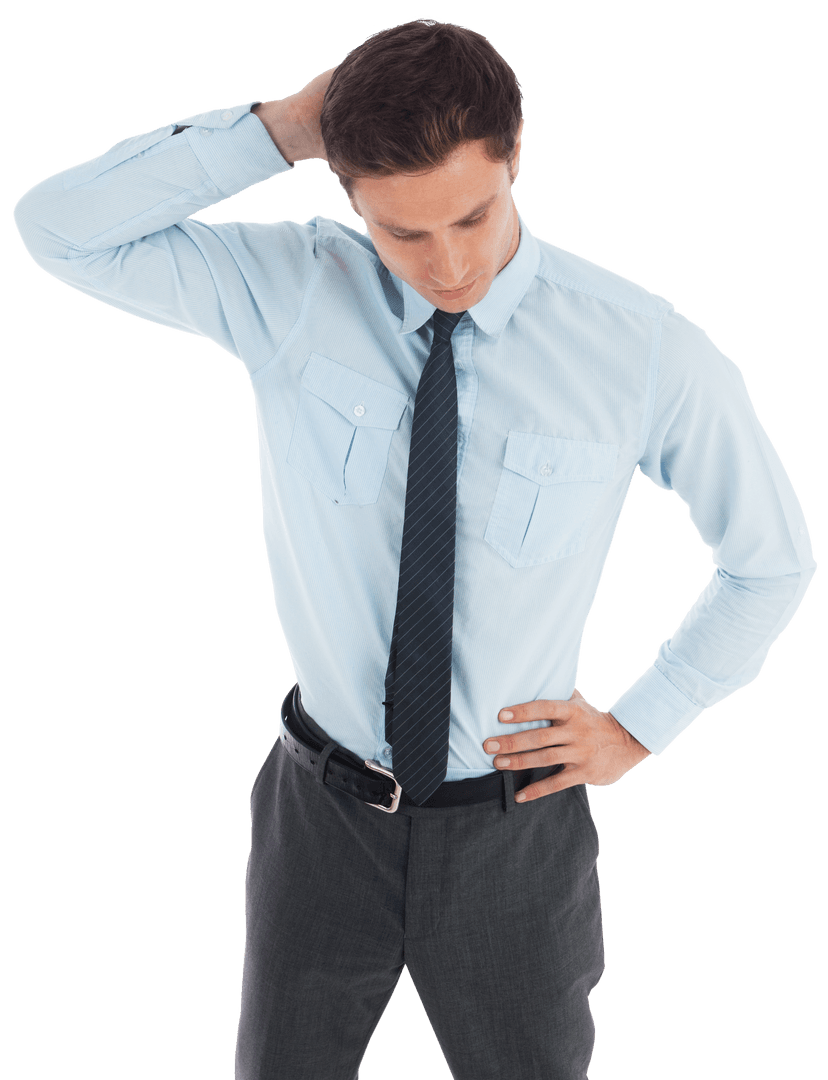 Transparent Background Young Businessman Thinking Pose