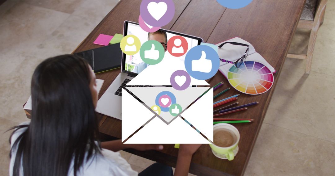 Person Video Calling with Social Media Icons Overlay