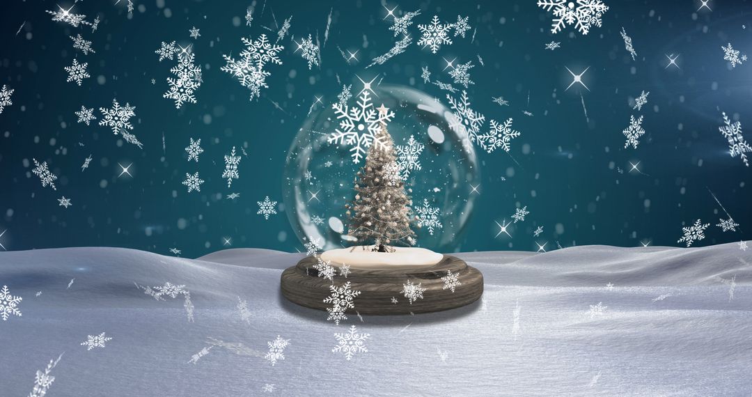 Magical Snowing Scene with Christmas Tree in Snow Globe - Free Images, Stock Photos and Pictures on Pikwizard.com