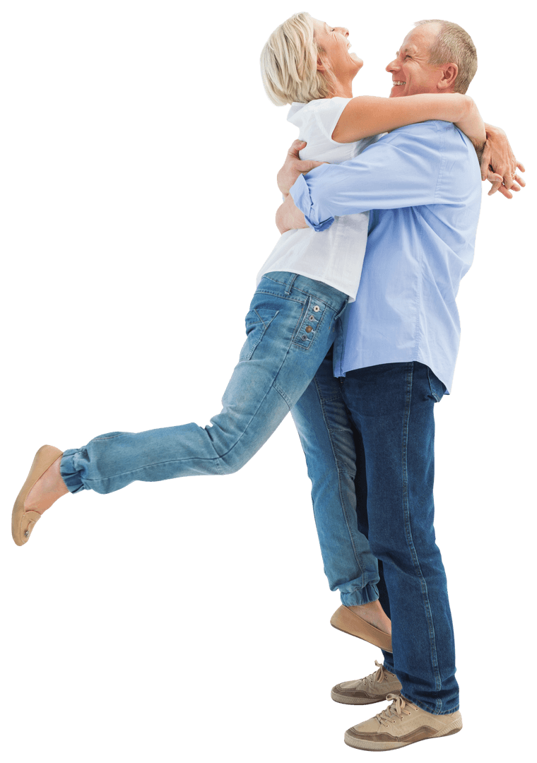 Transparent Joyful Mature Couple Hugging with Happiness