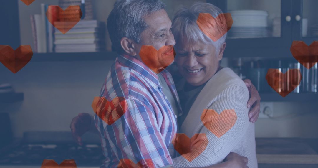 Elderly Couple Embracing in Loving Kitchen Moment