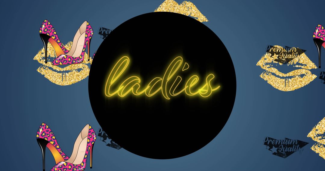 Elegant Ladies Fashion Background with High Heels and Golden Lips