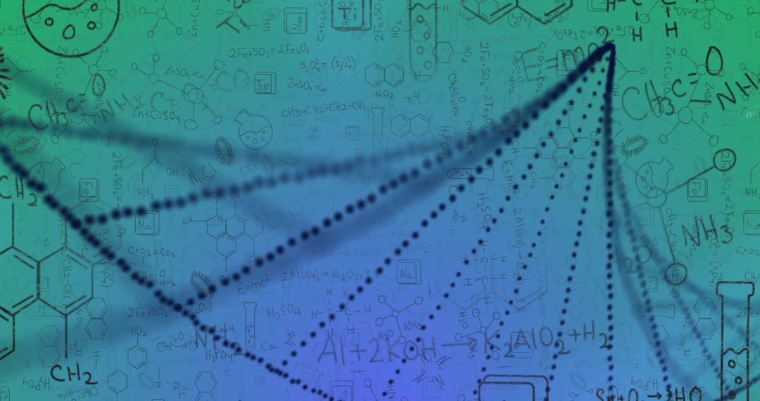 DNA Strand with Chemical Equations on Digital Interface Background