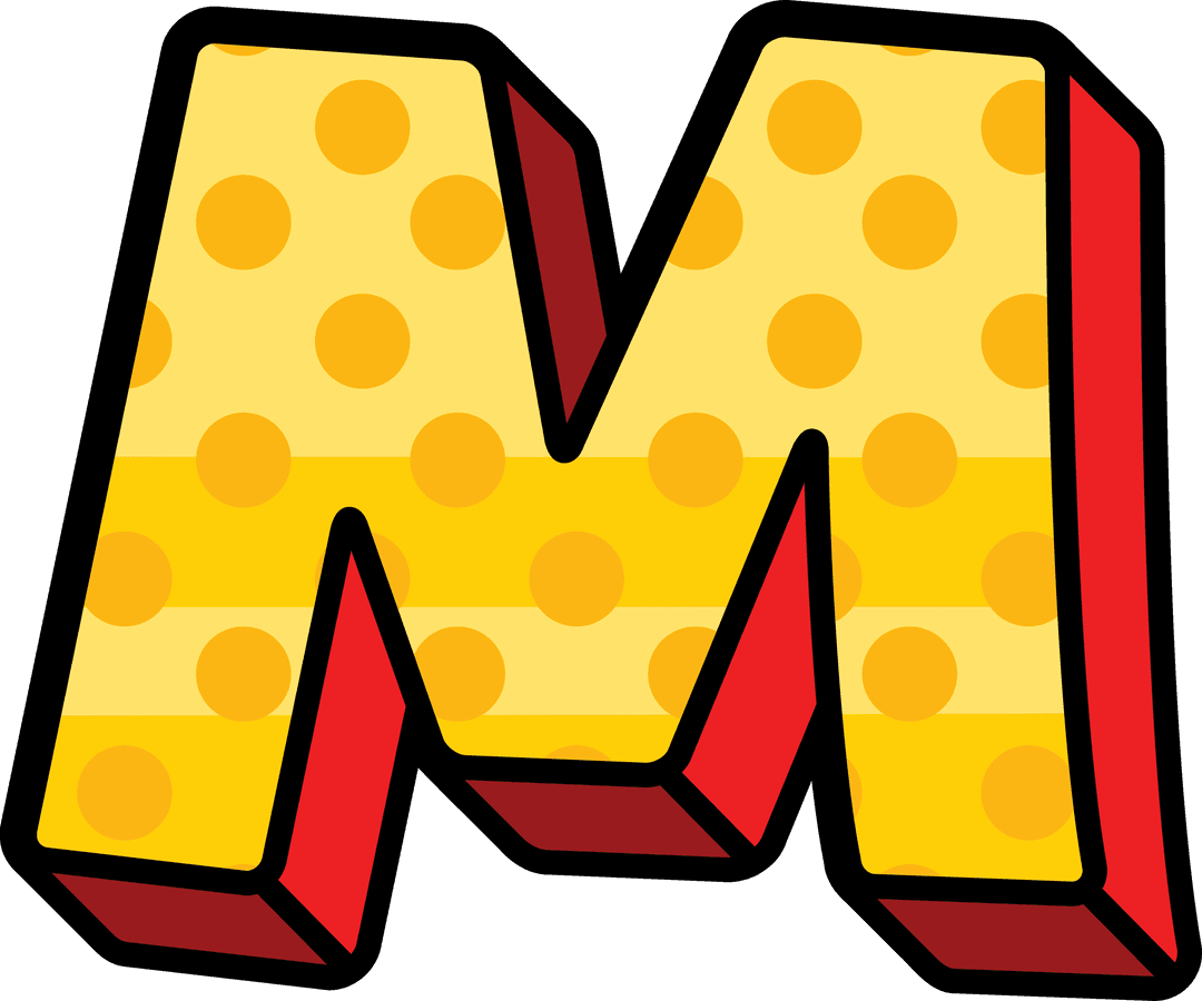 Polka Dot M Letter on Transparent Background