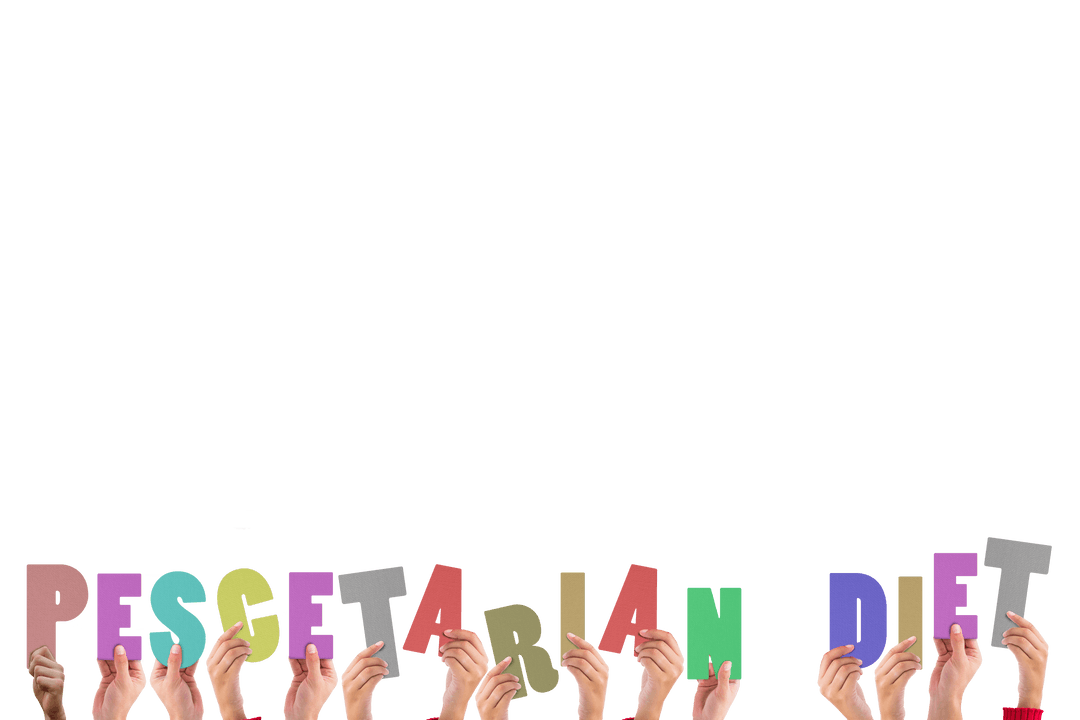 Colorful Hands Holding Pescetarian Diet Text Transparent Background