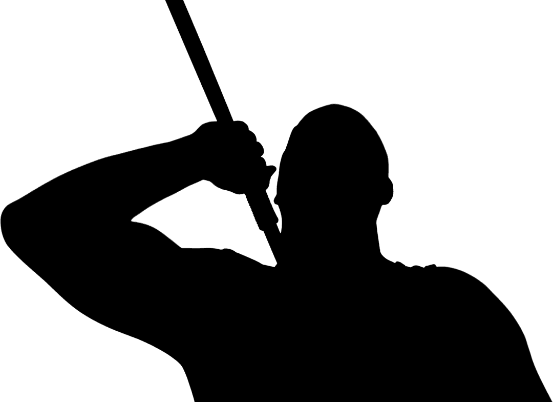 Silhouette of Sportsman with Pole on Transparent Background