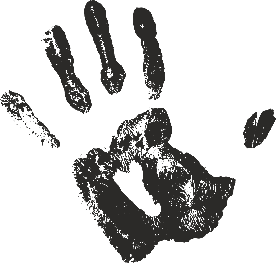 Minimalist Black Handprint with Granular Texture on Transparent Background