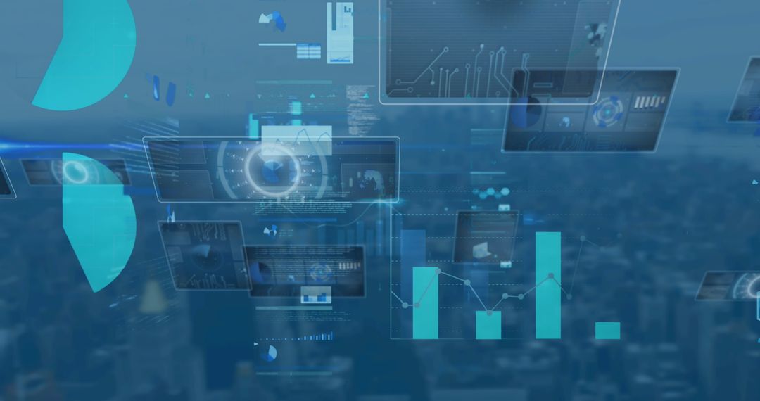 Futuristic Digital Analytics Display Above City Skyline