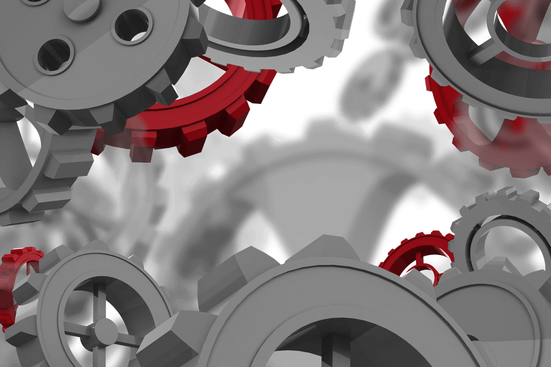 Gray and Red Gears on Transparent Background Illustrating Cooperation