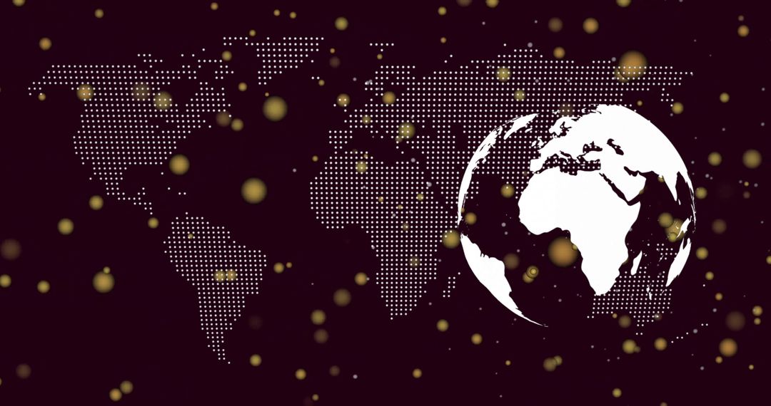 Globular Silhouette with Dotted World Map on Purple Background