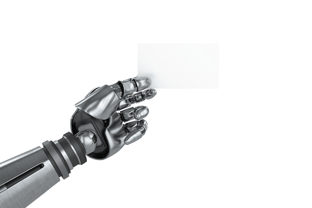 Transparent Robotic Arm Holding Blank Placard in Futuristic Design