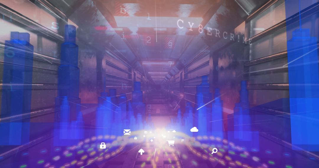 Futuristic Digital Interface in Glowing Virtual Tunnel