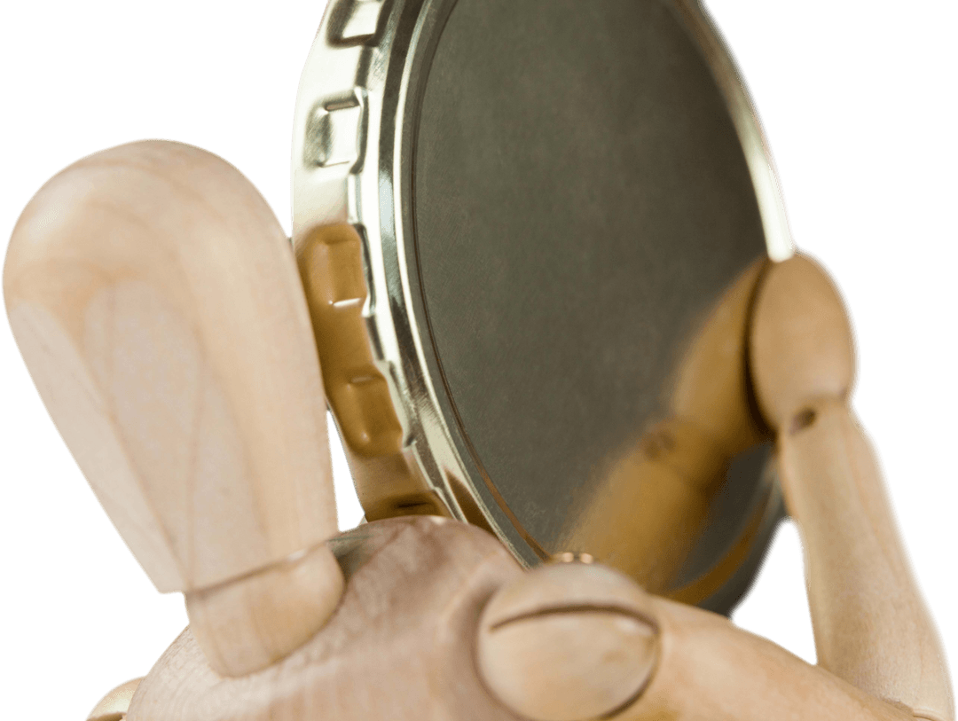 Transparent Wooden Figurine Holding Large Gold Coin