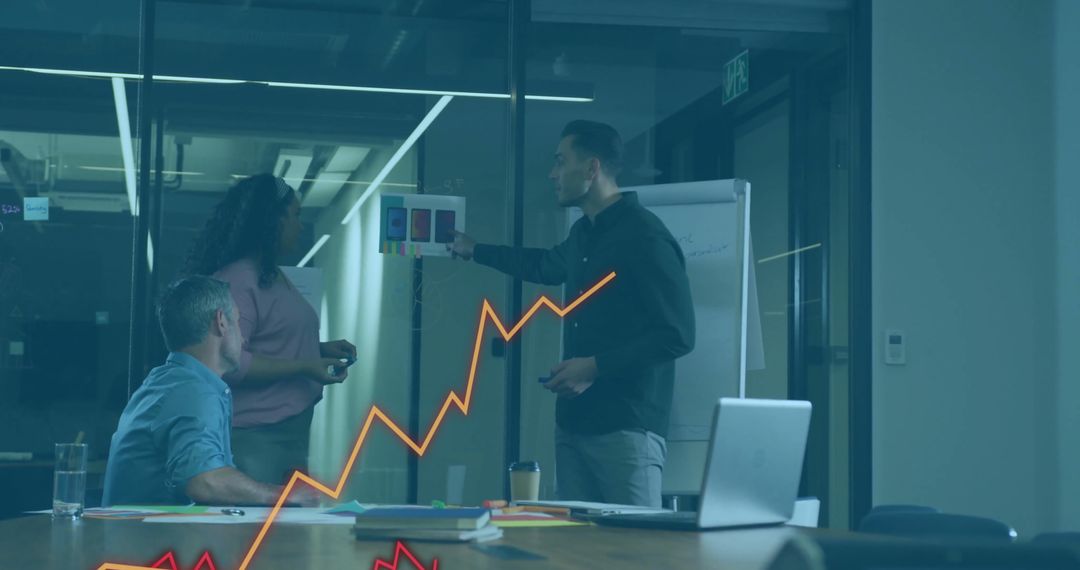 Team Collaborating in Modern Office with Data Visualization