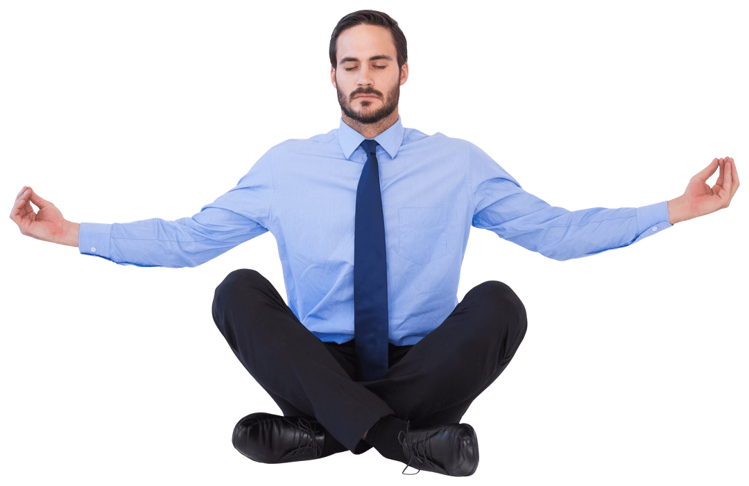 Businessman Meditating in Lotus Pose Transparent Background